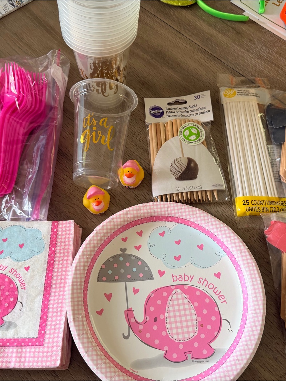Pink Elephant "It's a Girl" Baby Shower Party Plates & Cups - Pink
